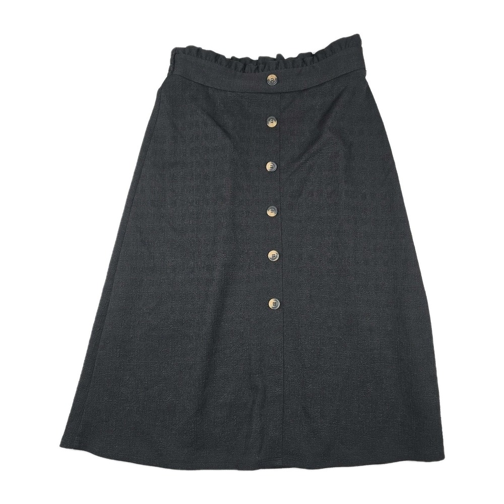 NYCC New York Clothing Co Black Textured Button Front Paperbag Midi Skirt Medium
